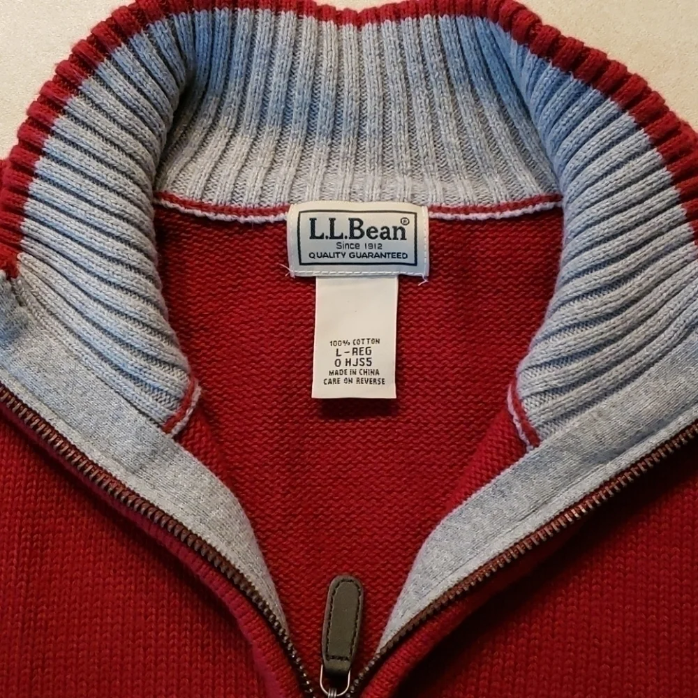 L.L. Bean 1/4 Zip 100% Cotton Sweater L-Reg EUC